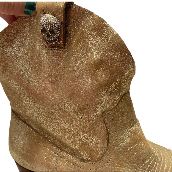Zadig & Voltaire Gold Western Boots with Rhinestone Skull Size 9 EU 39 - Picture 9 of 13